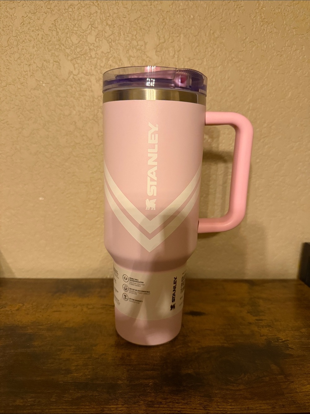 Stanley 40oz Dune Pink Travel Mug with Handle and Chevron Accent